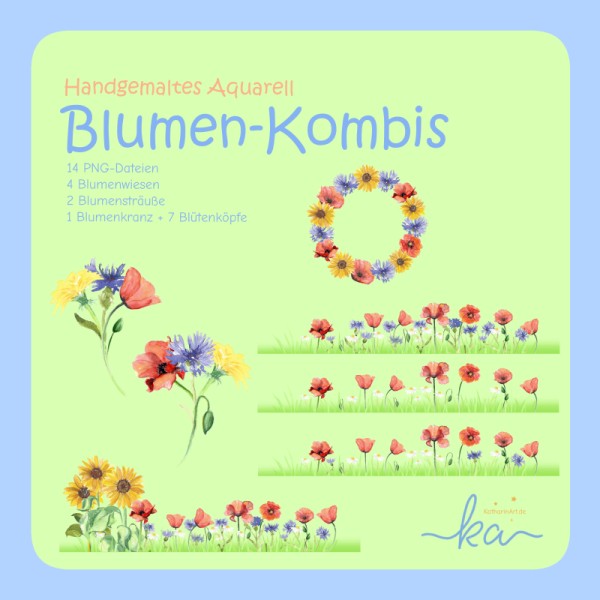 Aquarell-Blumenkombi