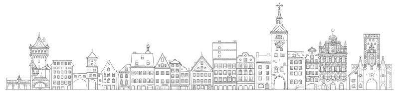 Landsberg am Lech - fiktive Stadtsilhouette mit Outlines (2020)