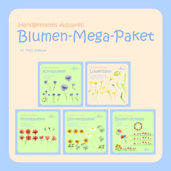 Aquarell-Blumen MEGA-PAKET