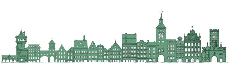 Landsberg am Lech - fiktive Stadtsilhouette mit Outlines und teilweise gefüllt (2020)